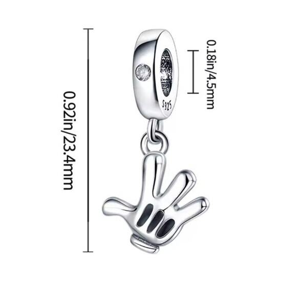 925 Sterling Silver Charm Mickey Mouse Bracelet Hand Glove Disney CZ Diamond NEW - Picture 5 of 6